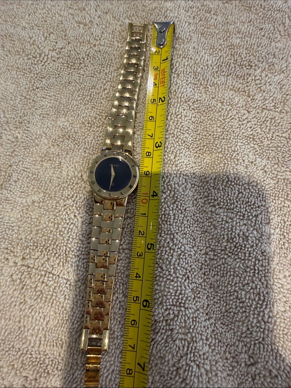 Gucci Gold-Tone Link Bracelet Watch with Black Dial real needs battery no box - Picture 12 of 14